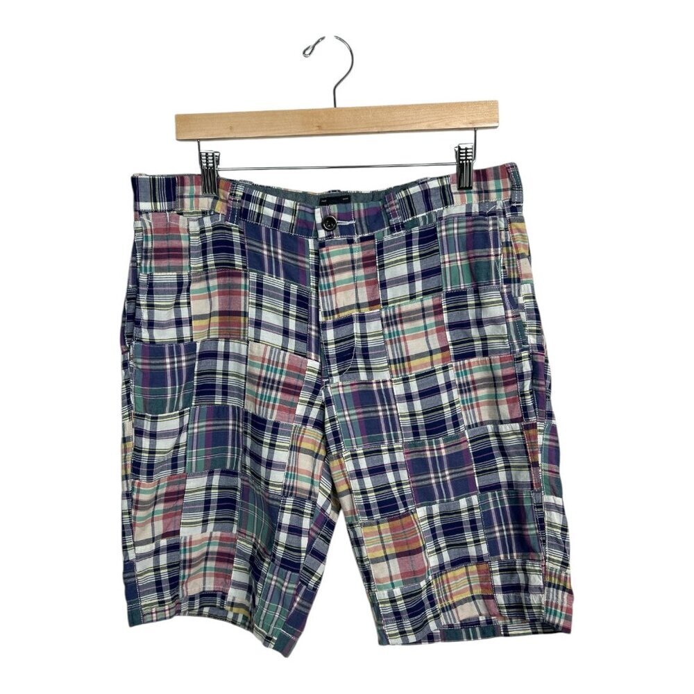J‎ CREW Shorts Patchwork Plaid Mens Sz 34 Preppy 100% Cotton Y2K Vacation